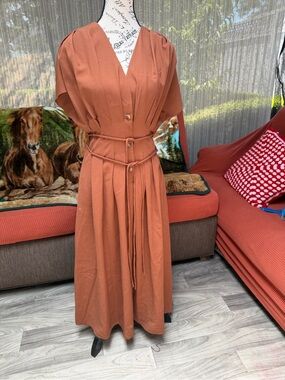 Rust Orange Women’s Maxi Dress with Tie Waist